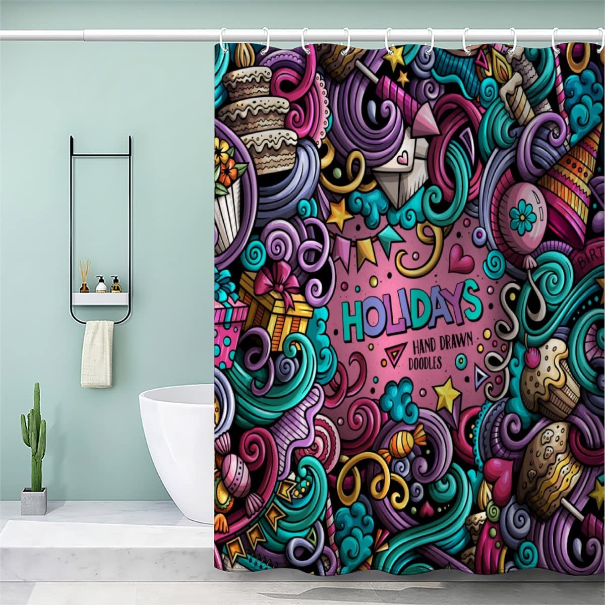 AOLIGL Shower Curtain 200 x 220 Extra Long Shower Curtains 220 Drop, Colorful personality, graffiti Shower Curtain Personalised Shower Curtain Polyester Fabric Bathroom Curtains Long Shower Curtains