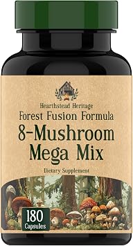 8 Mushroom Complex - 180 Capsules - Lions Mane, Reishi, Chaga, Cordyceps & Turkey Tail - Natural Immune, Focus & Energy* Support Supplement for Men & Women