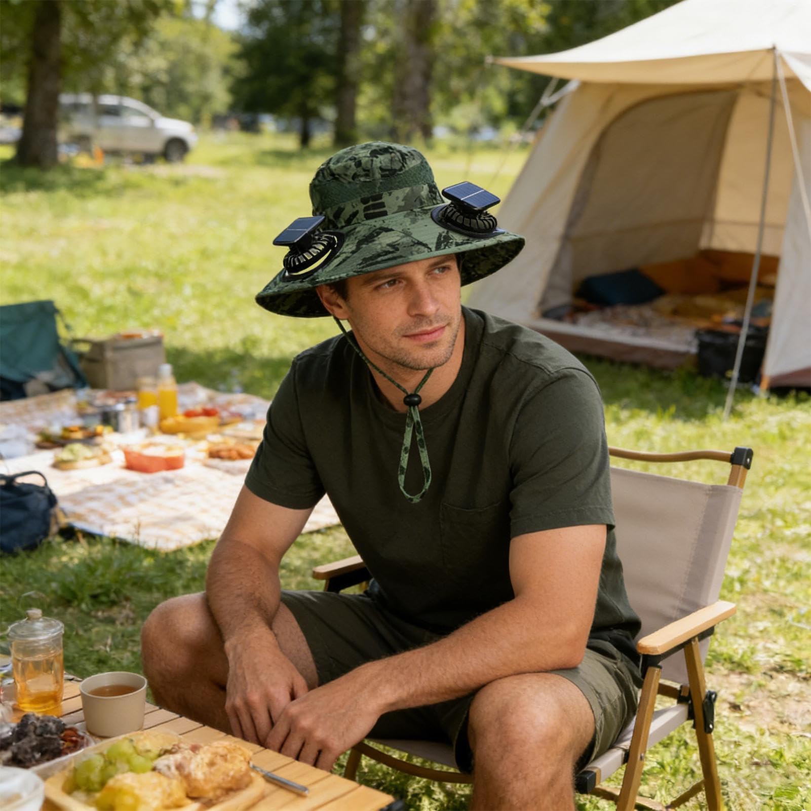 Sombrero de abanico solar – Casco de protección solar – Sombrero de ala ancha al aire libre – para jardineros, camping, playa, verano, golfistas, viajeros, pesca, senderismo, deportes, conciertos