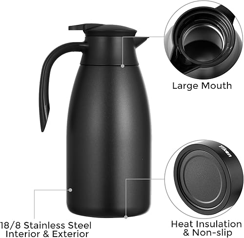 Miniatura 53 de Tiken 34 Oz Thermal Coffee Carafe, Stainless Steel Insulated Vacuum Coffee Carafes For Keeping Hot, 1 Liter Beverage Dispenser (Starry Black)
