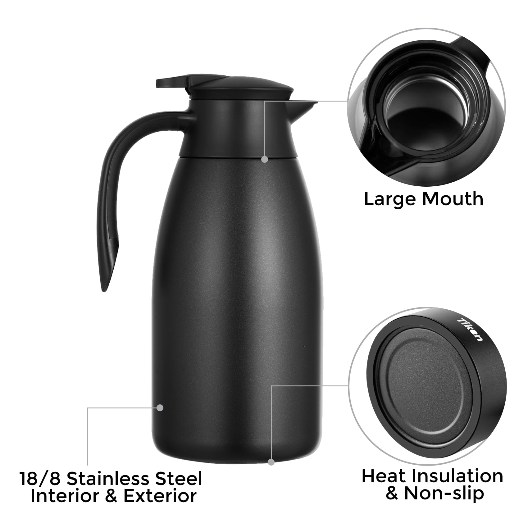 Tiken 2.5L Thermal Coffee Carafe Jug, Stainless Steel Insulated Vacuum Coffee Pot Flask for Tea Hot and Cold Drinks - Image 3