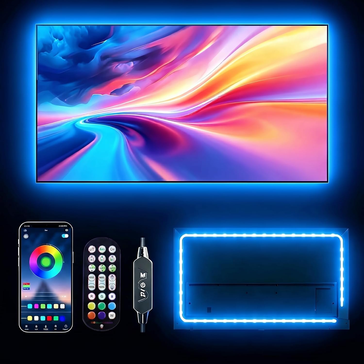 TV LED Backlight, RGB TV Backlight for 32-43 inch TVs,Smart APP Remote Control,Music Sync Color Changing Strip Lights,Led Strip Lights for Bedroom,Gaming,Kitchen,Living Room