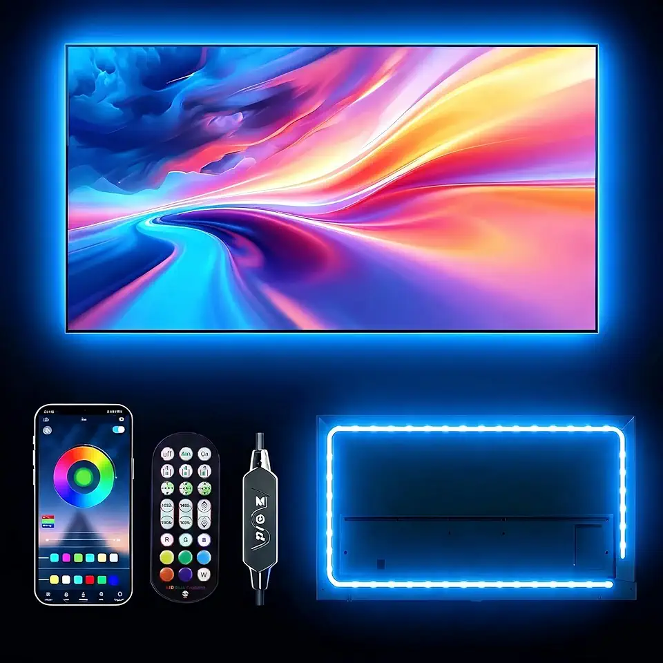Retroiluminação LED para TV, retroiluminação RGB para TVs de 32 a 43 polegadas, controle remoto de aplicativo inteligente, faixa de luzes que mudam de cor de sincronização de música, para jogos