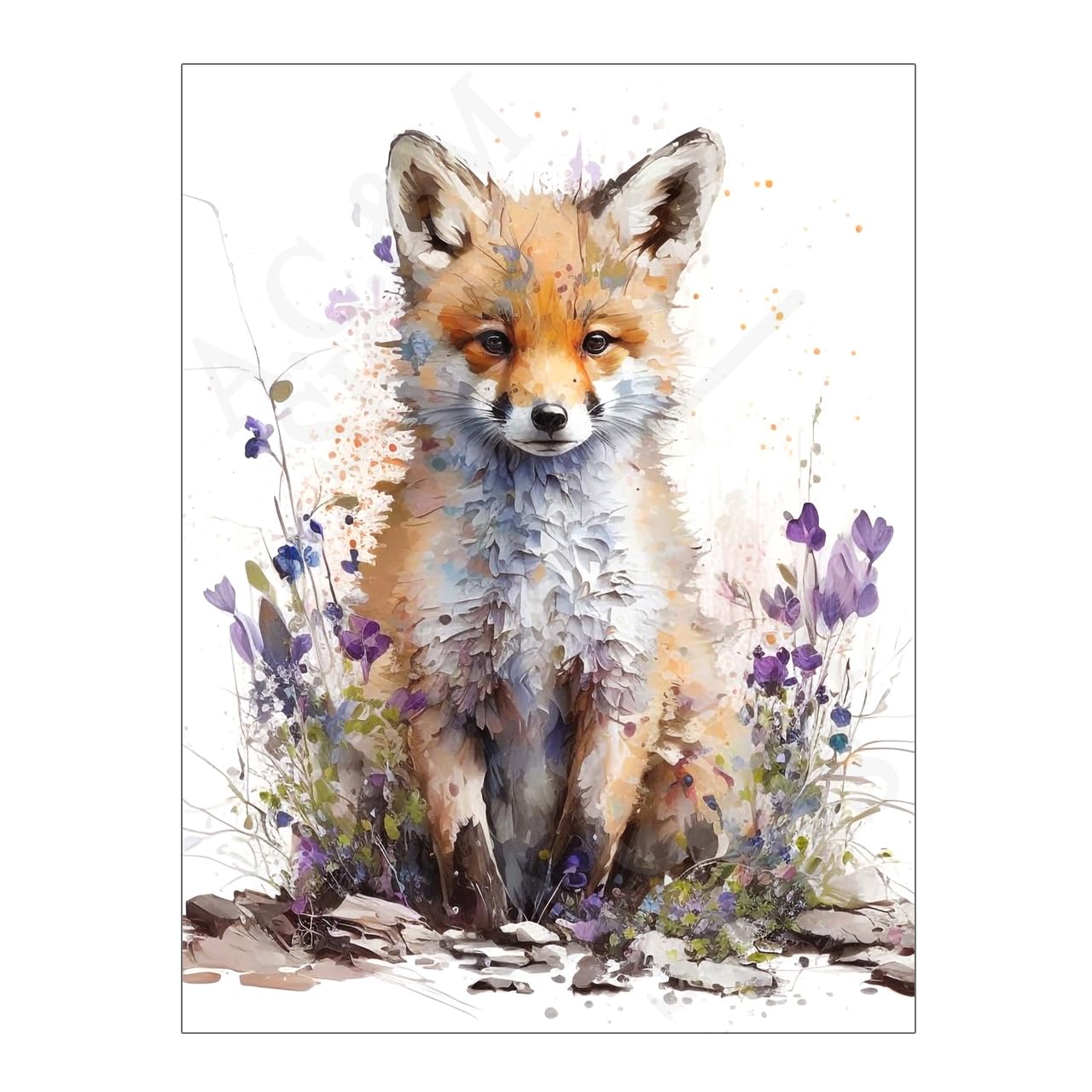 Metal Wall Art Sitting Fox and Flowers Print Sign, 10.6 x 8in 15344