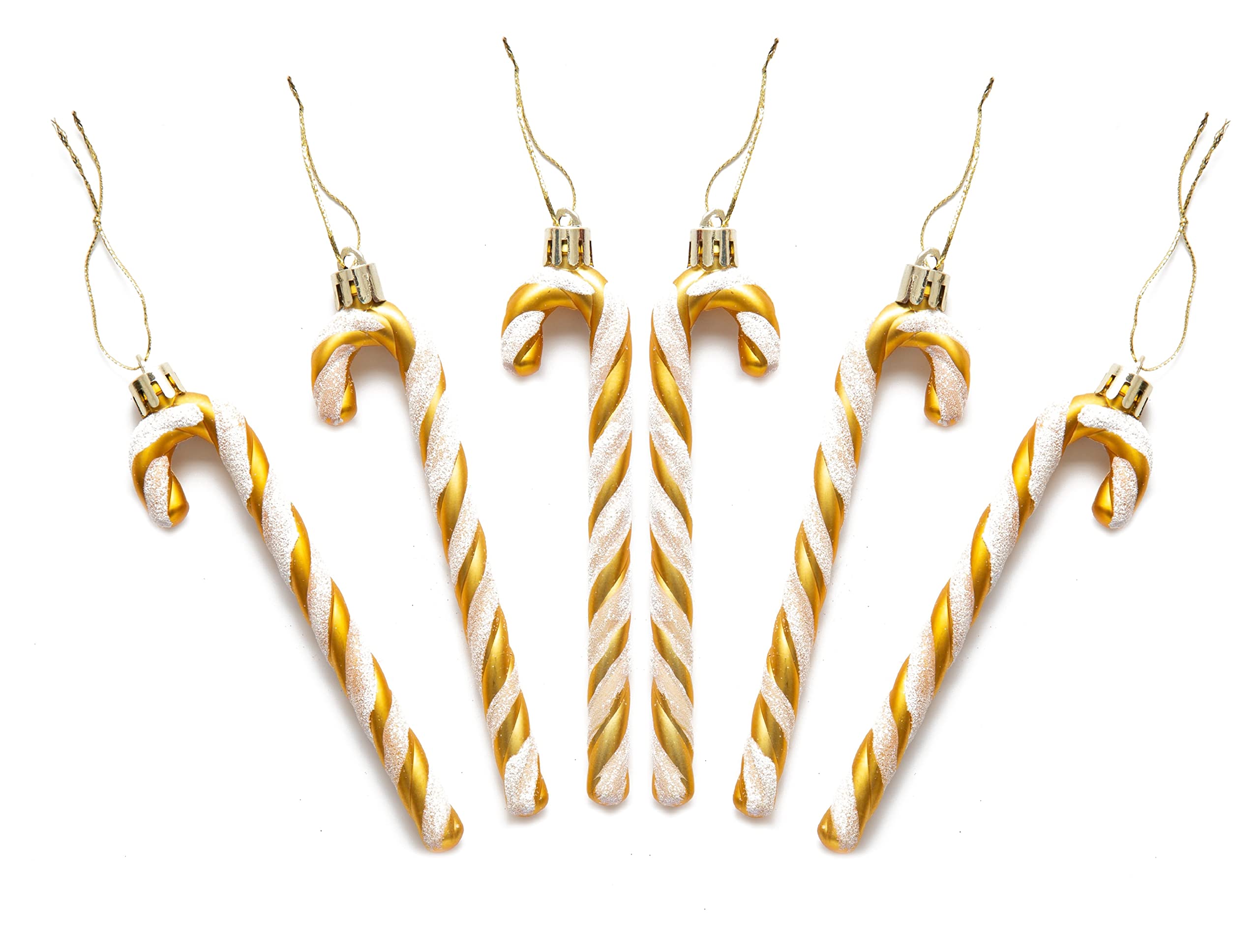 Simply Products Gold Pack Of 6-13Cm Glitter Candy Cane –Christmas Tree Hanging Decoration Bauble Xmas Ornament (Gold)