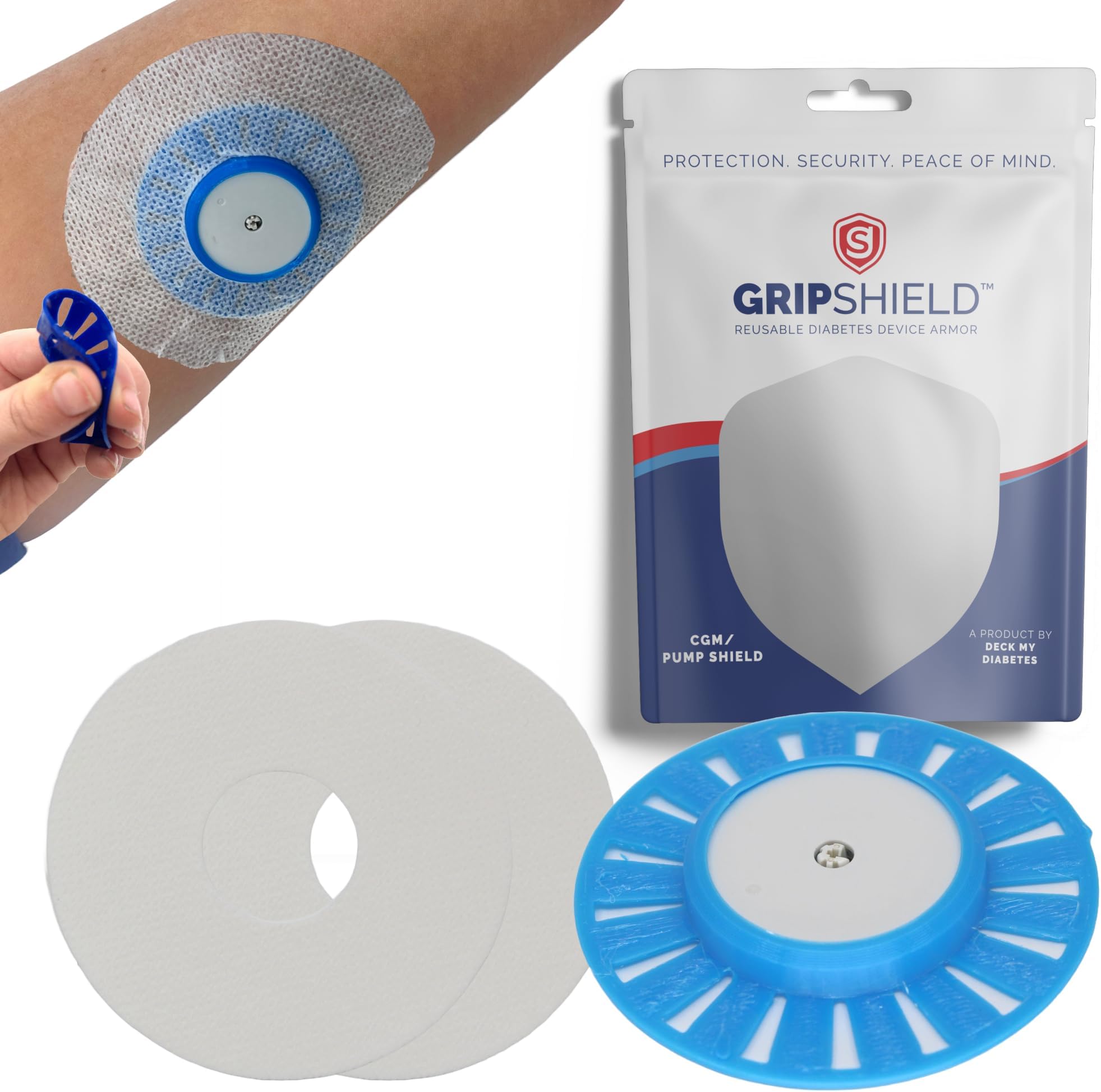 Libre Grip Shield by Deck My Diabetes-Reusable, Flexible, One-Handed Application (for Use with an Overlay Patch) for Active Freestyle Libre Users- 2 Patches inlcuded. (Sky Blue)