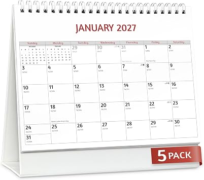 EcoEarth - 8x6 Inch Standing Desk Calendar - 18 Month Tent Style Monthly Flip Calendar - July 2026 to December 2027-5 Pack - Classic Art Design
