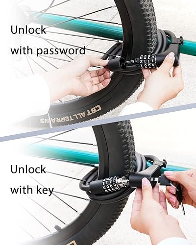 Miniatura 2 de Cable de bloqueo de bicicleta con combinación, alta seguridad de 5 dígitos con combinación de bloqueo de bicicleta reiniciable, antirrobo, bloqueo