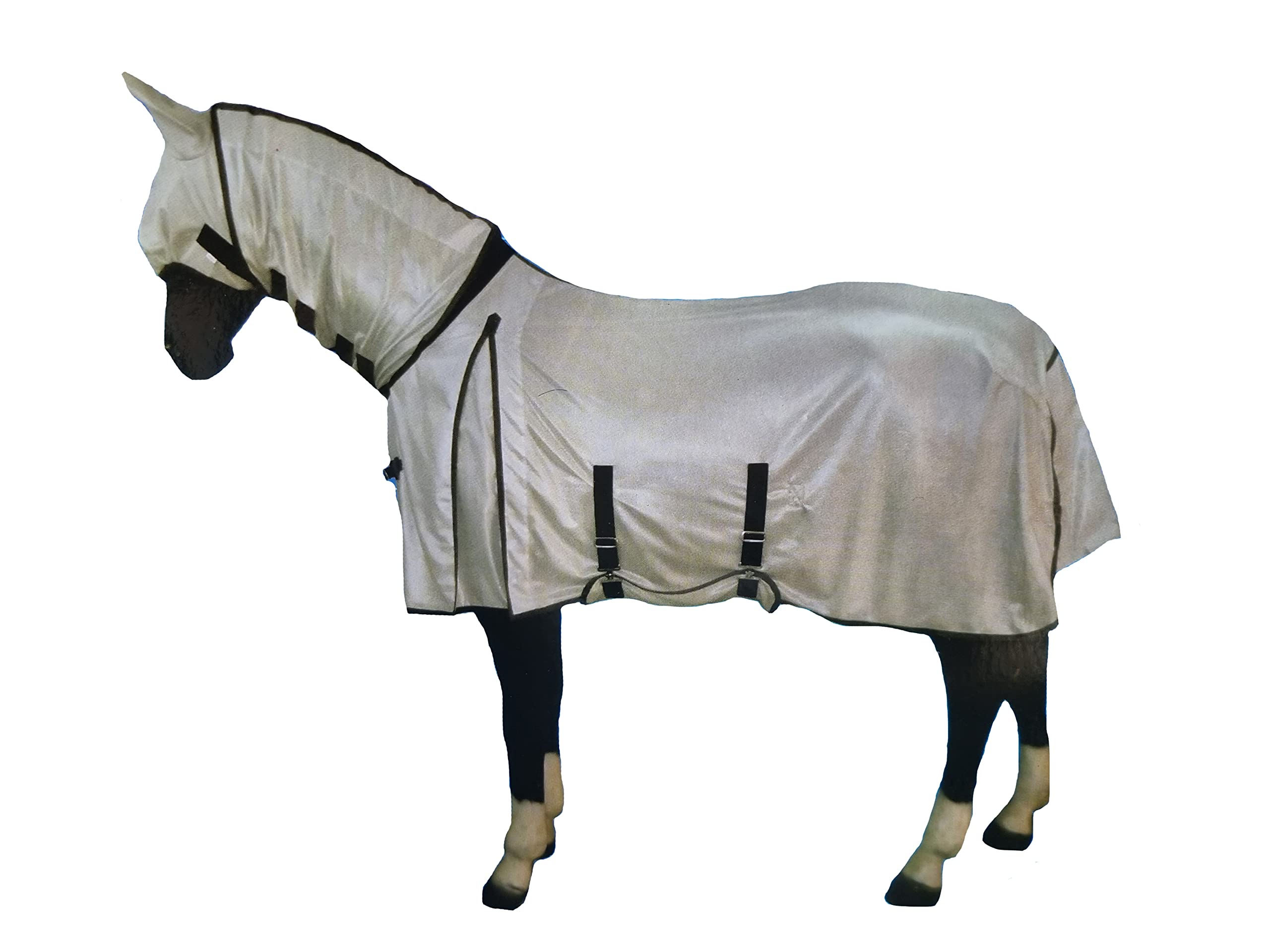 Horse Master Combo Fly Rug - Lightweight Plain Sheet with Free Fly Mask & Tail Cover Protection - Equestrian Rug for Competition Riding Outdoors Yards Fields, SILVER, 145cm / 6’3''