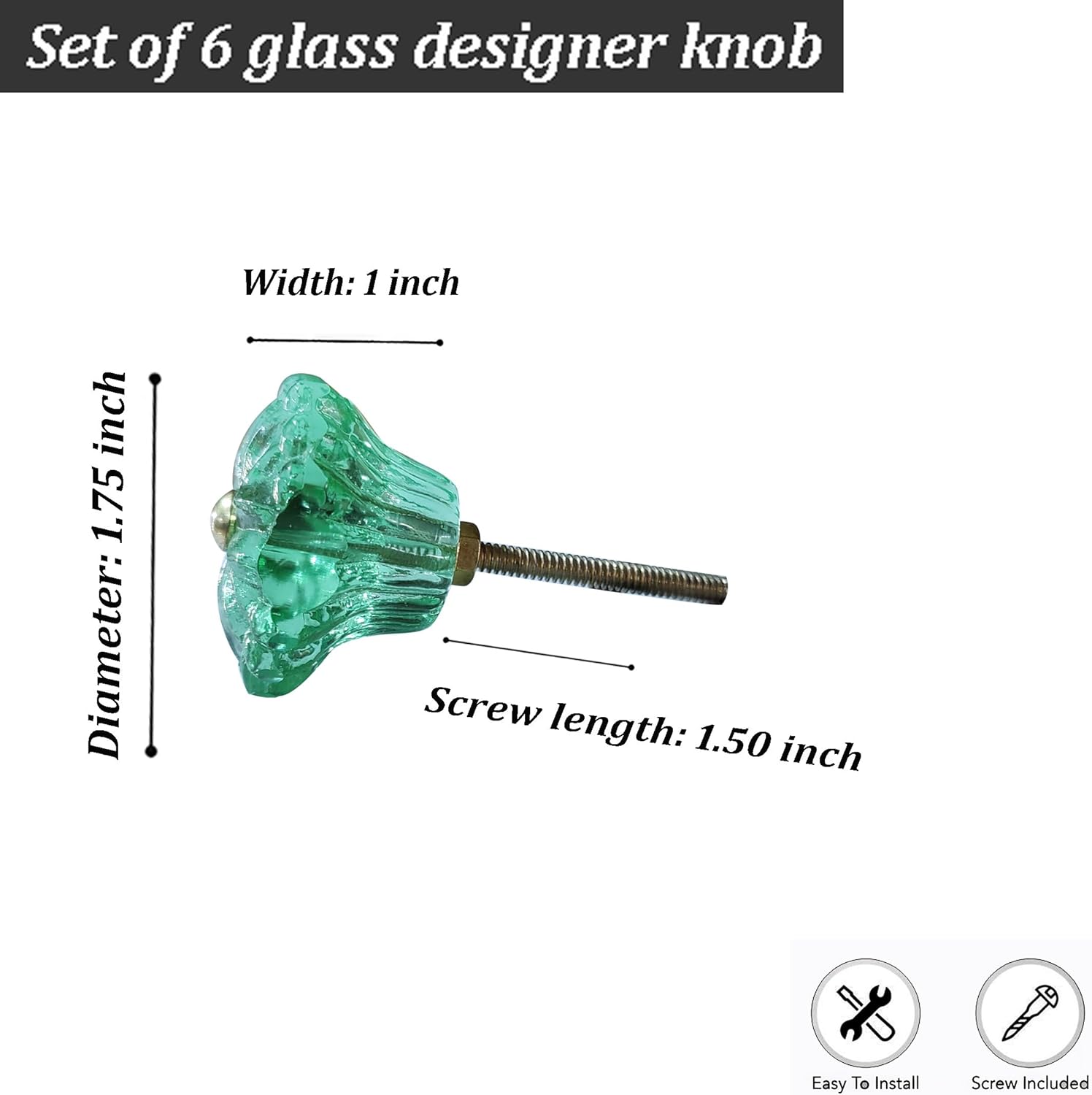 Perilla Home Set of 6 Belle Mint Glass and Metal Knobs - Decorative Glass Drawer Pulls for Cabinets, Dressers, and Furniture, Elegant Home Décor Handles for Kitchen and Living Spaces