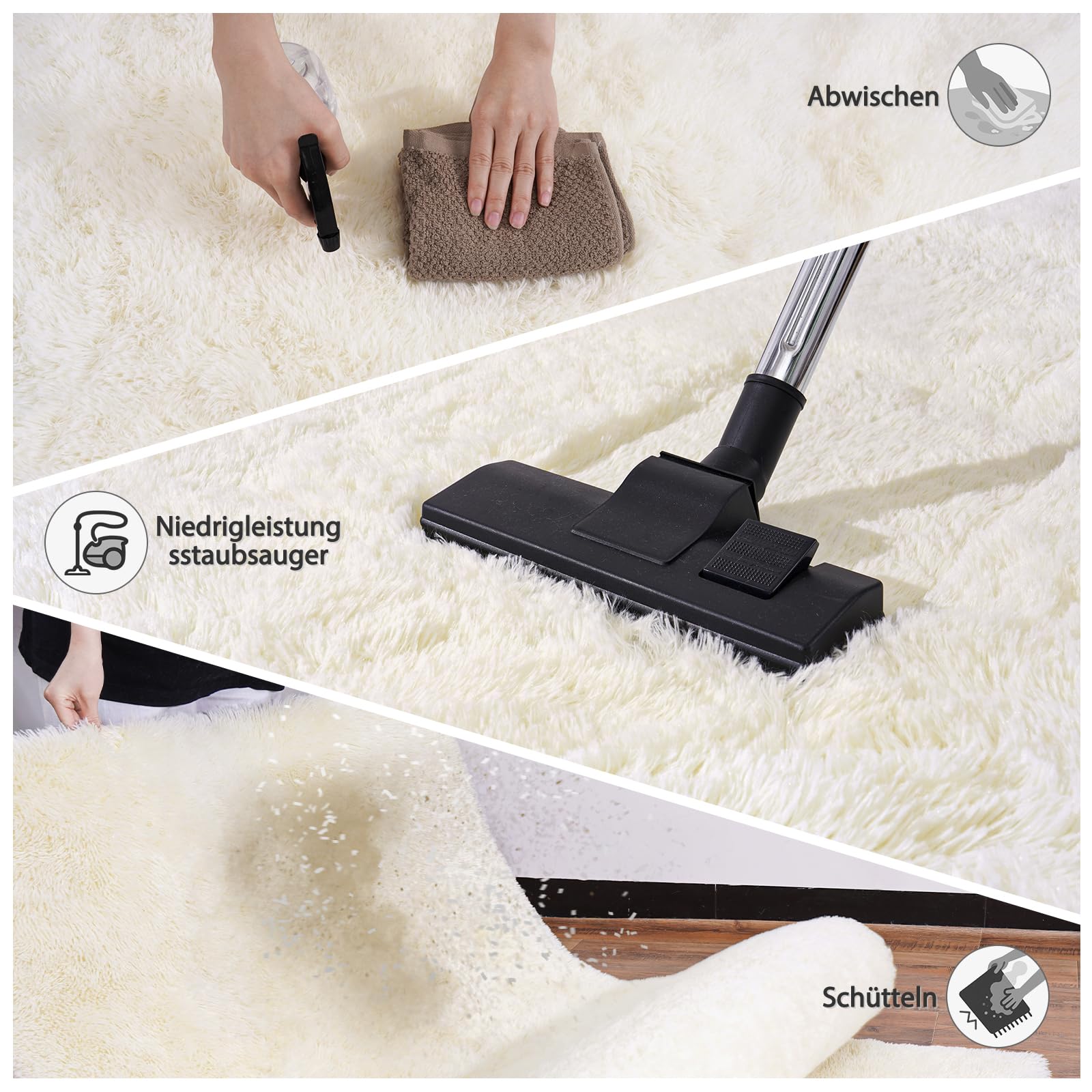 Großer Teppich Wohnzimmer 200x300 Hochflor Flauschig, Schlafzimmerteppich Langflor Creme, rutschfest Weich Shaggy Teppich für Kinderzimmer Teenager Schlafsaal