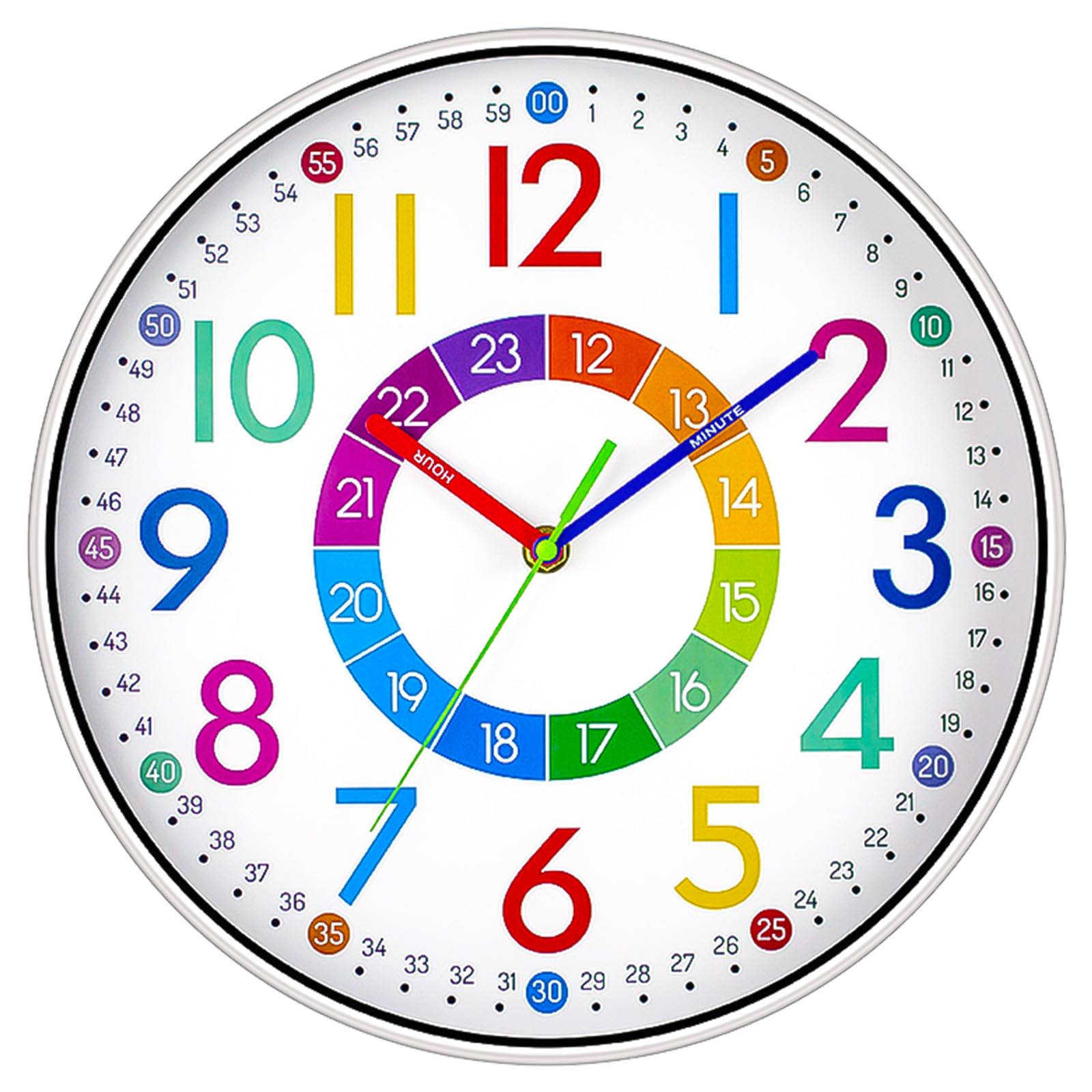 Horloge Murale Enfant Colorée Et Silencieuse - Sans Tic-Tac - Apprentissage De L'Heure - Pile AA - Pour Chambre Ou École