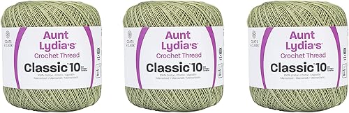 Aunt Lydia Classic Frosty Green Crochet - 3 unidades de 350y1,049.9 ft - Algodón - Calibre 10 - Crochet