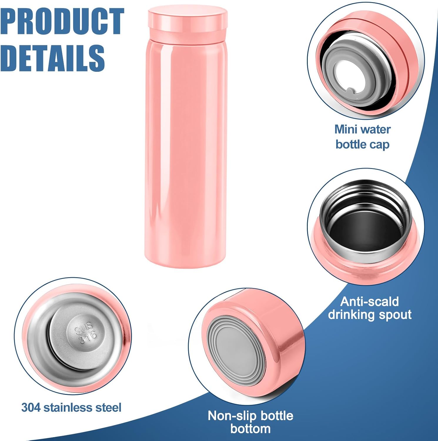 Water Bottle, 2 Pack Mini Water Bottle 10oz, Portable Insulated Stainless Steel, Leak Proof Mini Metal Water Bottle, Anti-slip Bottom, BPA-Free Double Wall Vacuum Water Bottle 2 Pack for Coffee Juice - Image 2