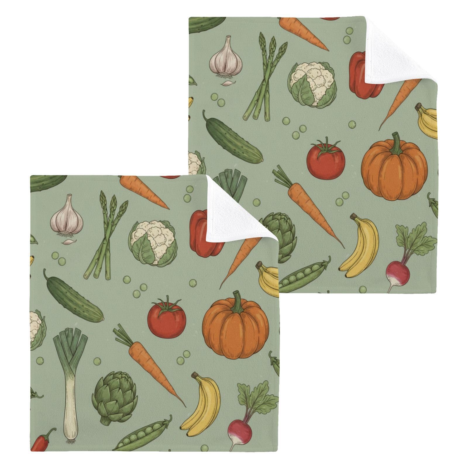 BOESI Veggie 12x12in Cotton Washcloth,Soft Absorbent Face Towel