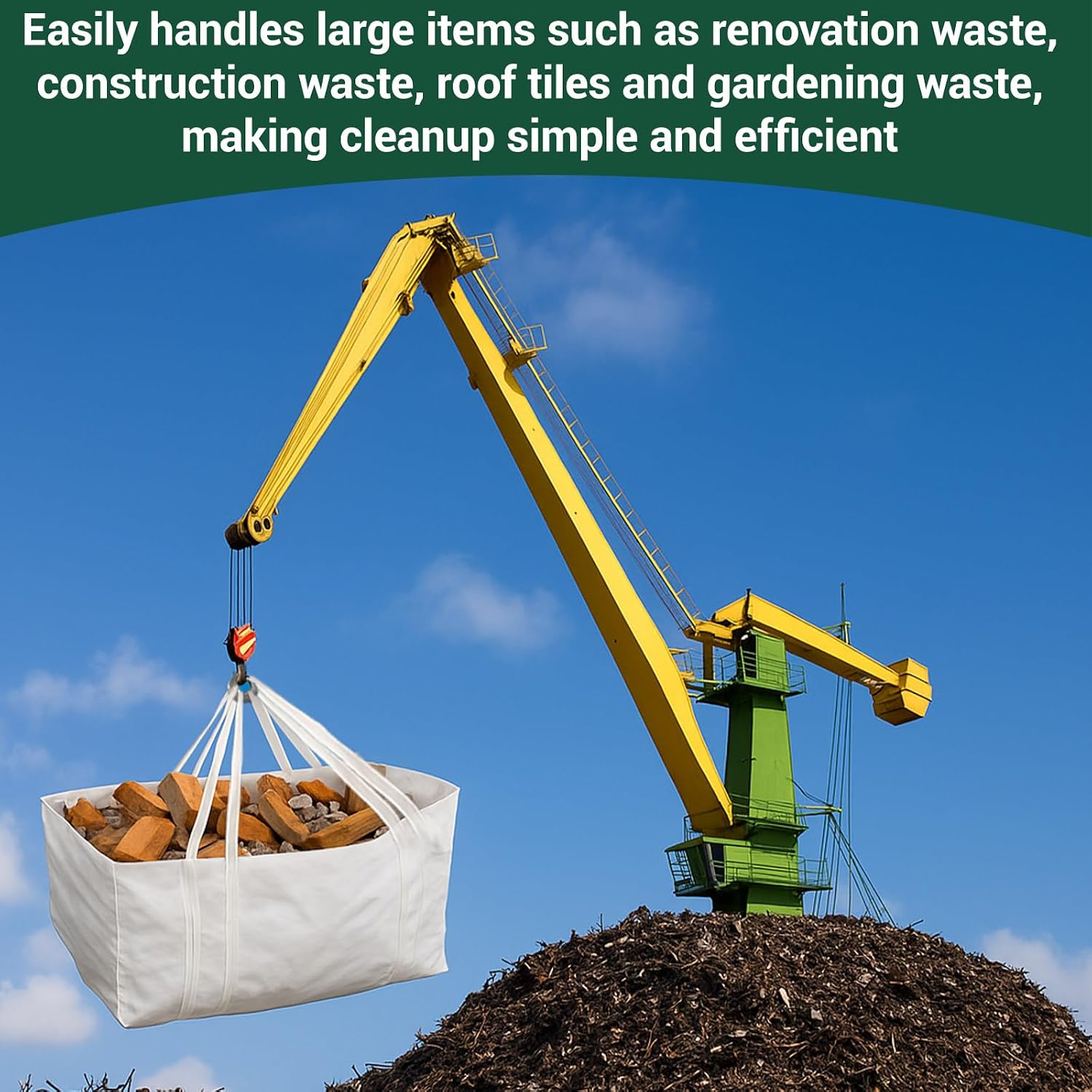 Honoson Dumpster Bag Reusable Yard Waste Bags Foldable Yard Waste Container Trash Bag for Trash Management Multiple Times Use During Renovations Can Hold Up to 3, 500 lbs(5Pcs,94 Inches)