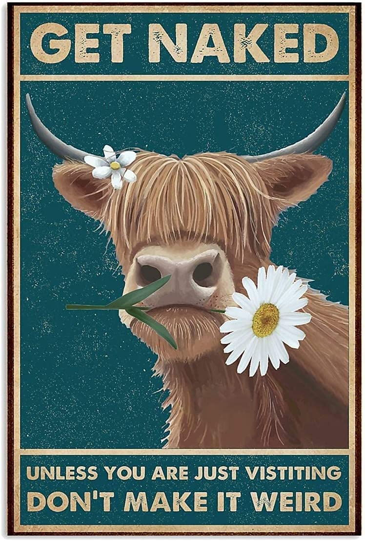 Vintage Metal Tin Sign 8"x12" Farmhouse Decor for Bathtub Cow Flower Retro Cow Get Naked Gifts Aluminum Tin Sign Garden Yard Signs Birthday Christmas Decor Home Farm Art Wall Sign