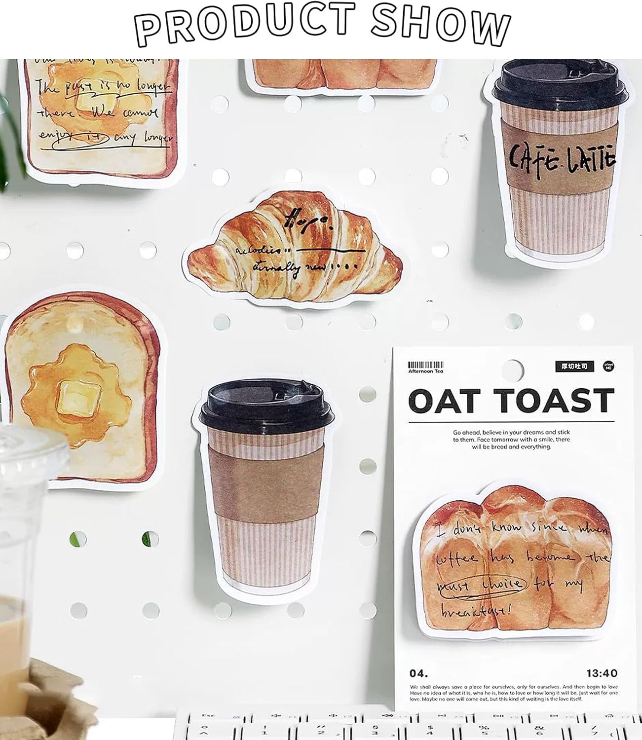 Sticky Note Pads 4 Pack, Funny Coffee Cup Croissant Toast Bread Designs, Favorite Cute Sticky Notes Gift for Office Desk, School, Office, Home, Monitors, Cafe image 3