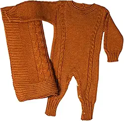 Kit Saída de Maternidade 2 Peças em Tricot, Cor Cobre, Macacão com Botões e Manta 75x75cm, 100% Poliéster Hipoalergênico, Tamanho M para 3-6 Meses