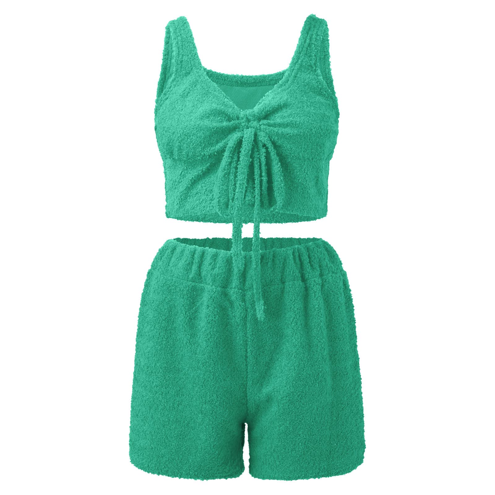 Pyjama pour femme en peluche chaude | Combinaison de maison pour femme 3 pièces Pyjama doux avec pyjama | Ensemble cami et short Ensemble de vêtements de nuit pour femme Manteau uni Ensembles de