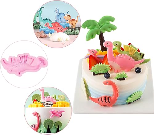 Miniatura 7 de Moldes de silicona para chocolate de dinosaurio (6 unidades), moldes de arcilla de dinosaurio de dibujos animados para niños, decoración de pasteles