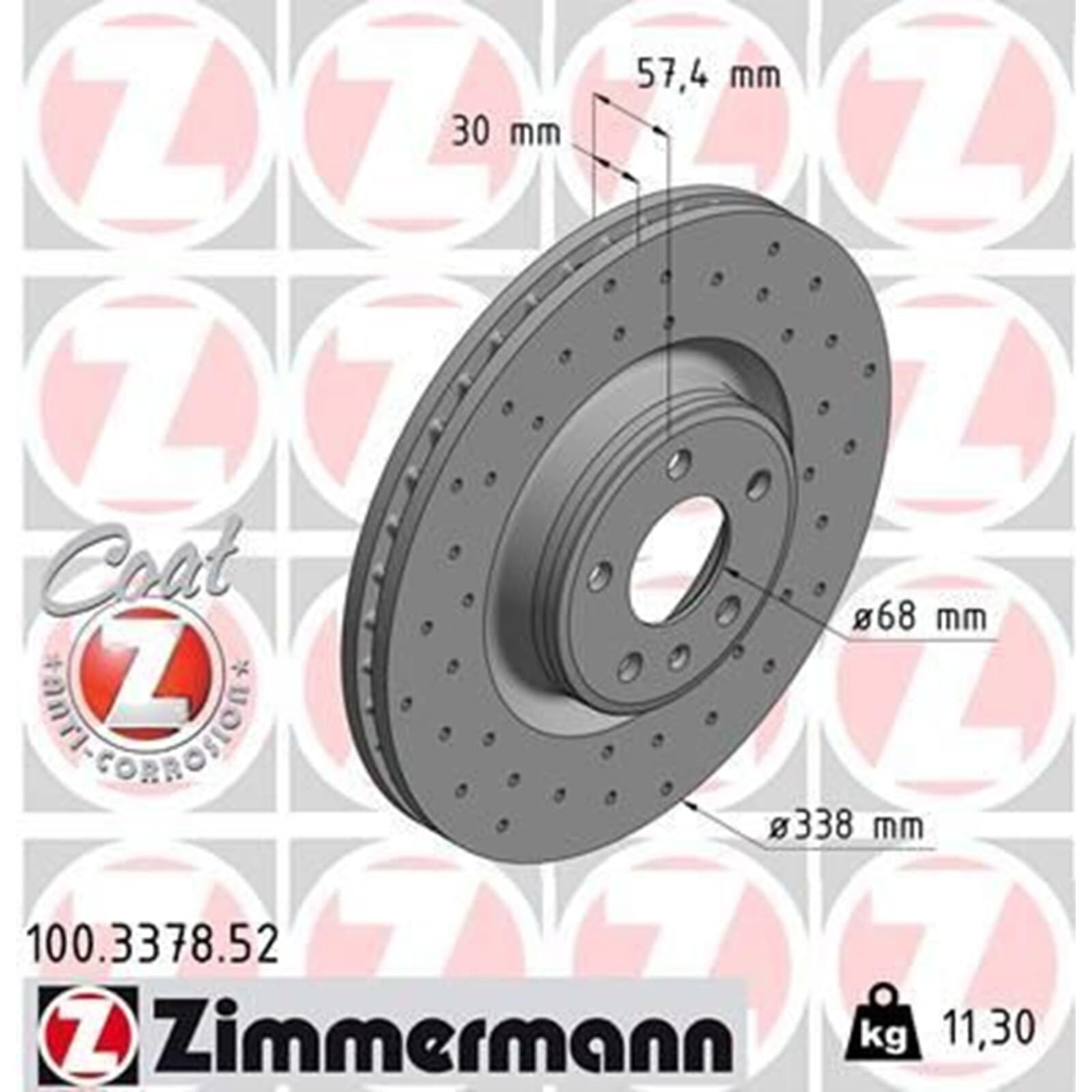 Zimmermann Sport Bremsscheiben 338mm + Beläge vorne | 100.3378.52 + 22402.160.1 + Wk für A4 B9 W8 + A5 F5