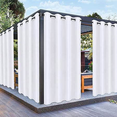 PureFit Outdoor Curtains for Patio Waterproof Weatherproof, UV and Fade Resistant Outside Curtains for Gazebo, Front Porch, Pergola, Sun Blocking Privacy Curtain, 52W x 84L inch, 1 Panel, White