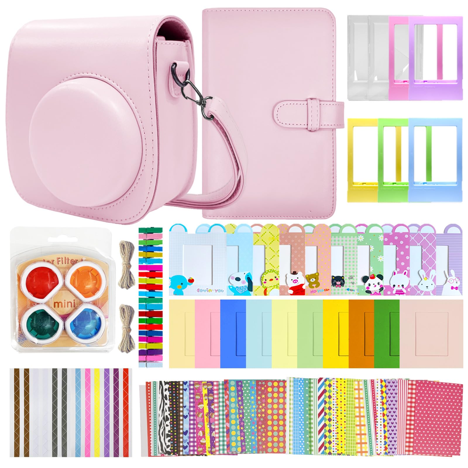 Kit Accessori Per Fotocamera Istantanea Fujifilm Instax Mini 11/12 – Custodia In PU, Album 64 Tasche, Filtri, Cornici E Adesivi – Colore Lilla - 2