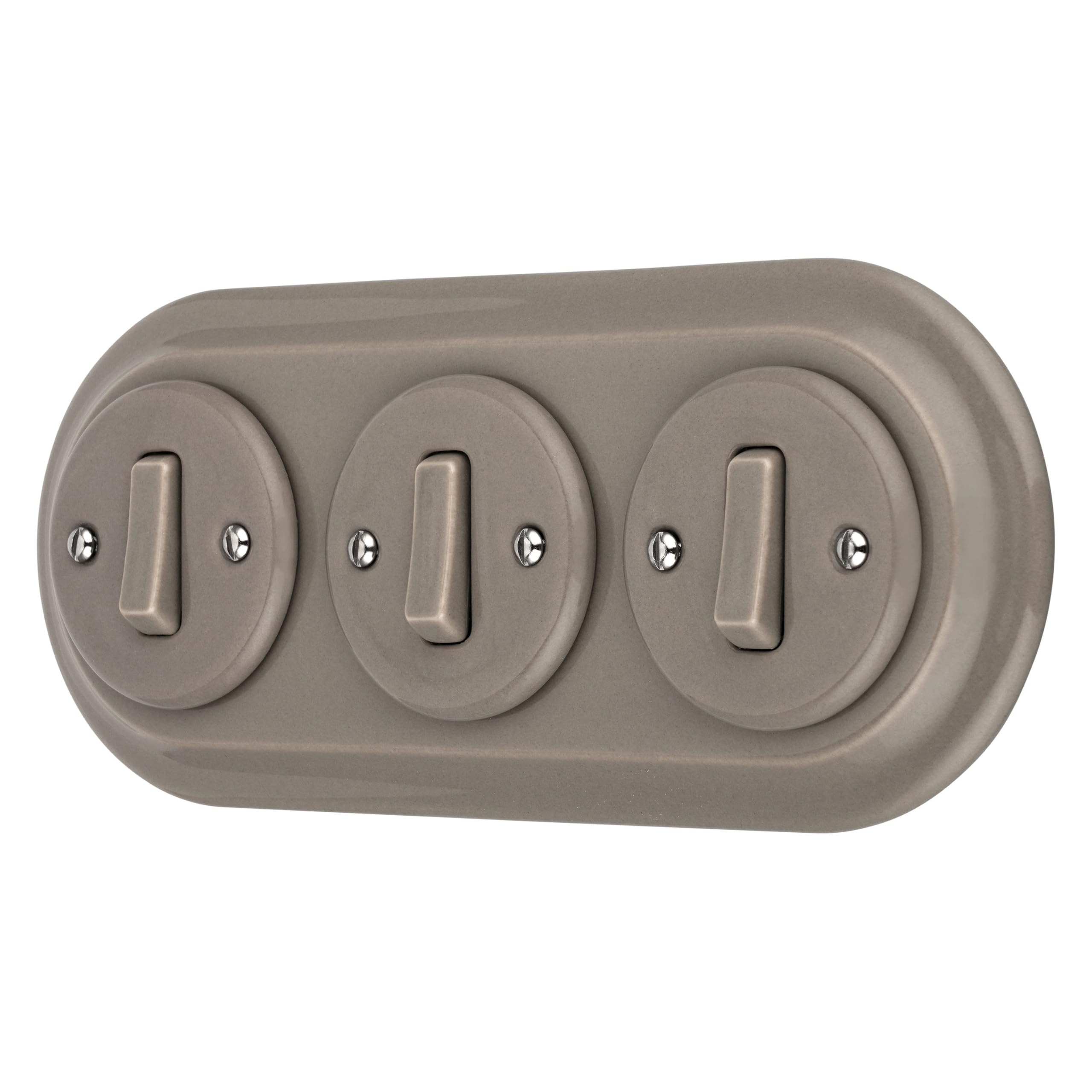 Unterputz Porzellan Retro Schalter, 3-fach, All-in-One, SET Serie PR1 graubeige