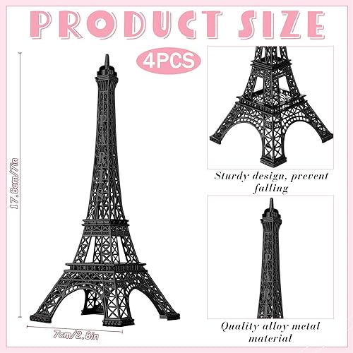 Miniatura 2 de Therwen Estatua de la Torre Eiffel, 4 piezas, decoración de metal, París, Francia, Torre Eiffel, Estatua de arte de París, modelo de arte, modelo de