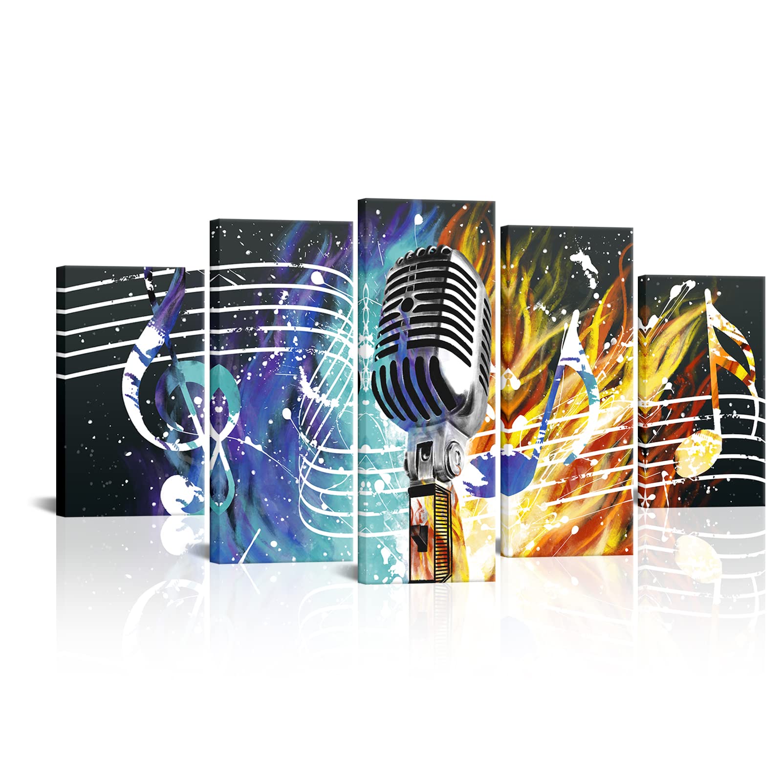Amazon.com: Canvbay 5 Panel Music Canvas Wall Art Microphone