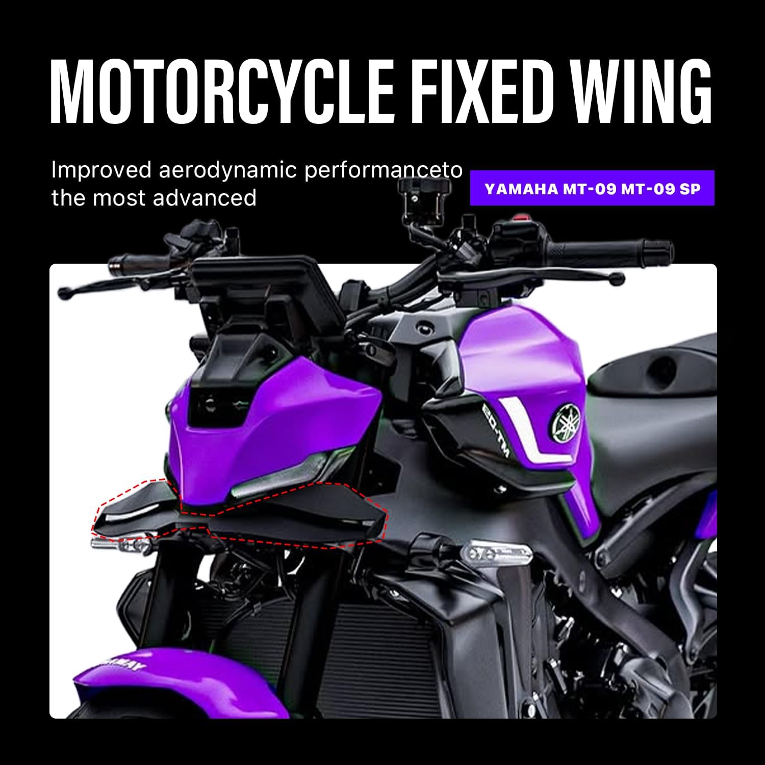 Motorcycle Winglet Fairings for Yamaha MT-09 MT-09SP (2024-2025) - Spoiler Wing for Yamaha MT 09 Winglets, Durable ABS Plastic Easy Installation of Yamaha MT 09 Fairings (Carbon Paint)