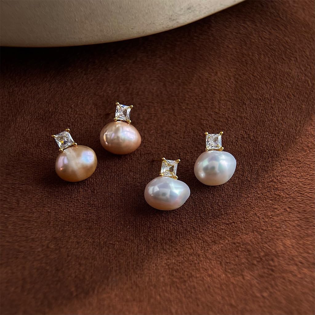 JaruJaru Pearl Earrings for Women –Hypoallergenic 925 Sterling Silver Studs with Silky Luster, sparkling cubic zirconia accents, Dainty Jewelry