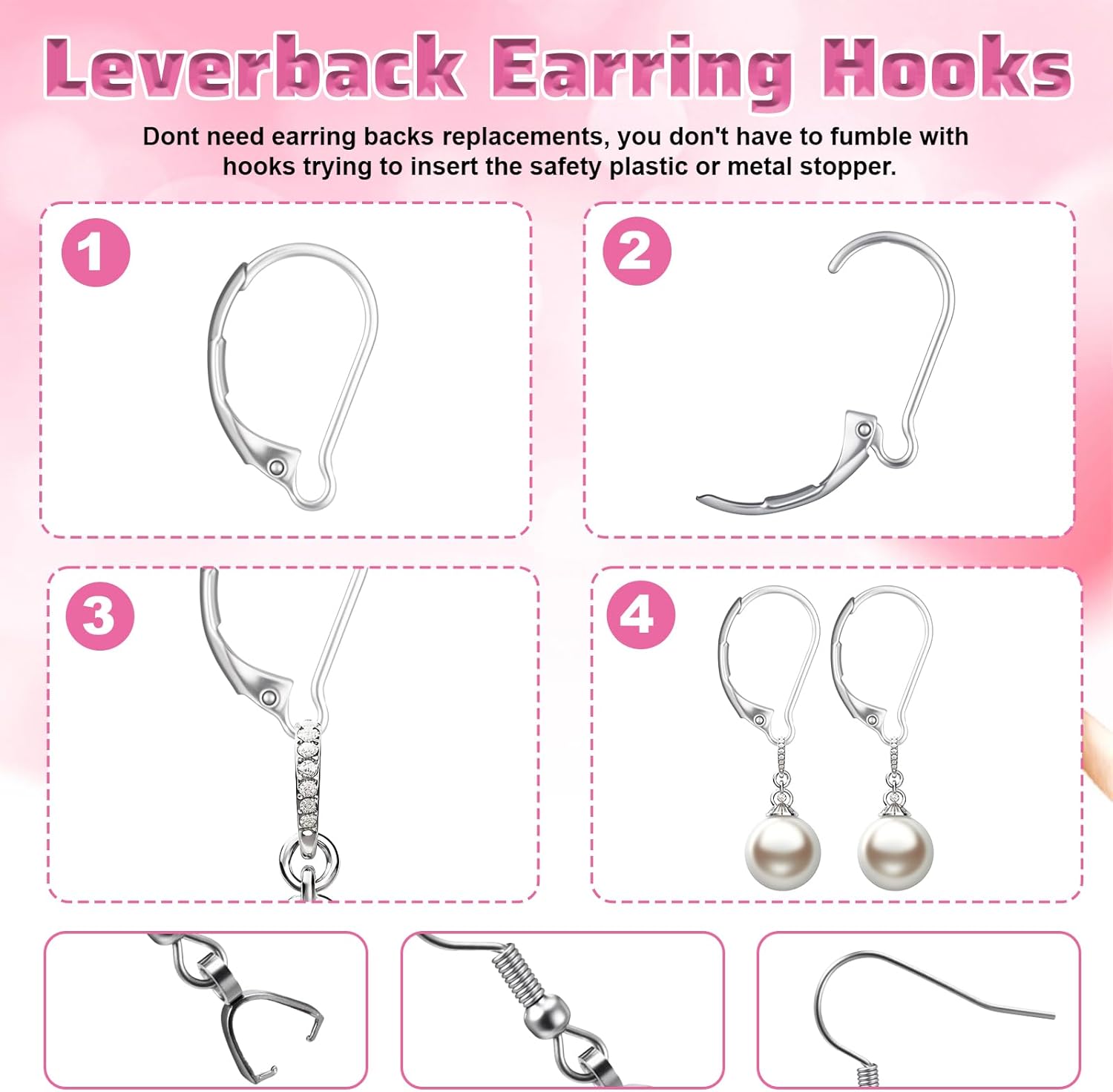 50pcs Lever Back Earring Clasps with Ear Wires Fish Hooks Stainless Steel French Earring Hooks Ear Wire findings for Dangles Earrings Jewelry Making - Image 3