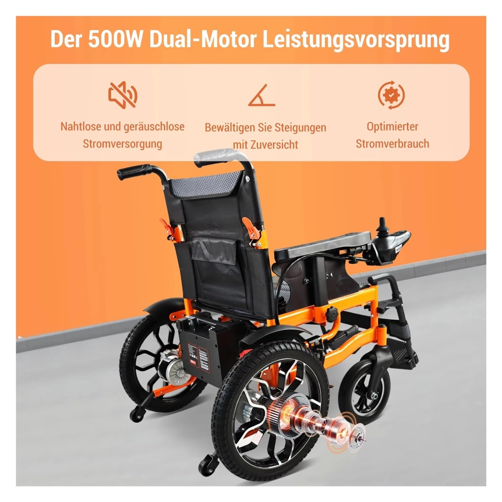 Silla De Ruedas Eléctrica Plegable 500 W, Batería Litio Extraíble 12 Ah, Alcance 20 Km, Neumáticos Todoterreno 40 Cm For Uso Diario Y Al Aire Libre Movilidad Cómoda Fluida