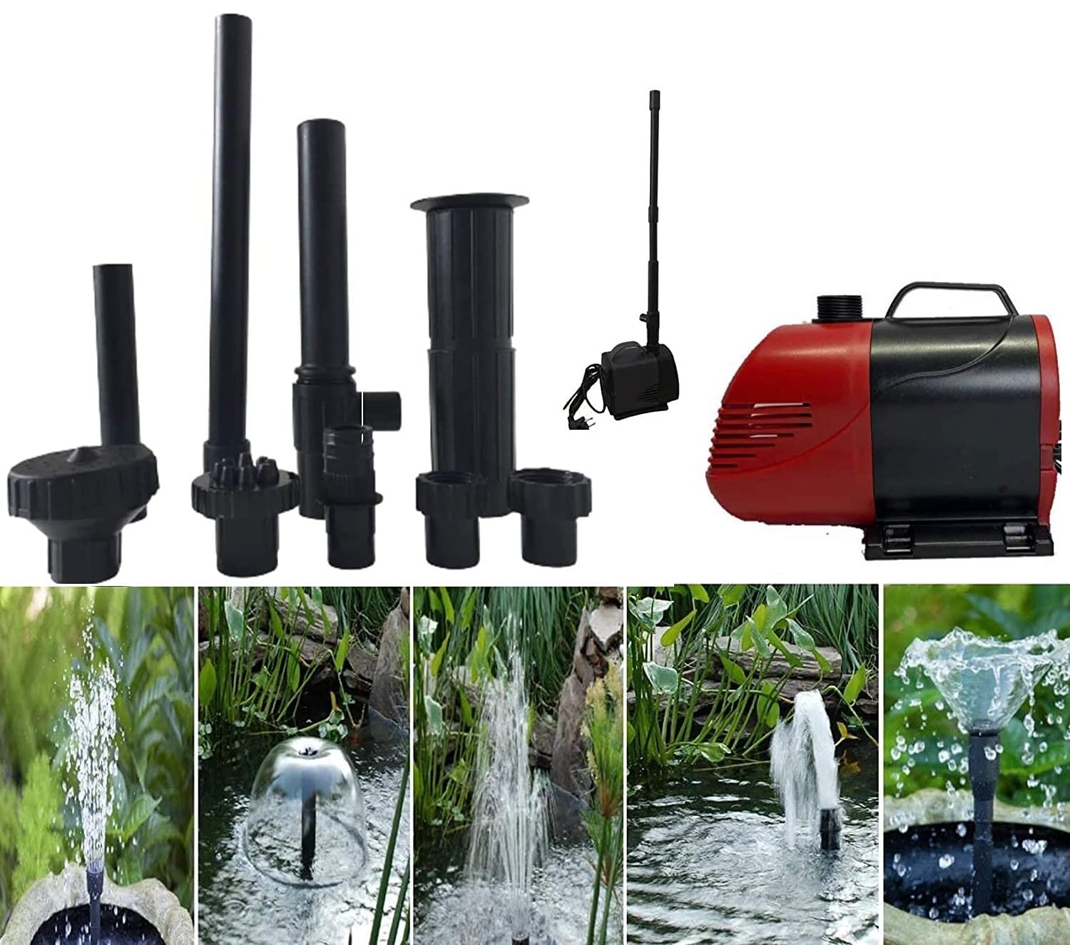 Despacito Fountain kit with pump Water fountain Nozzle kit for home outdoor, fountain kit Extension for garden and Pond submersible water pump (Water pump max flow - 3000L/H)