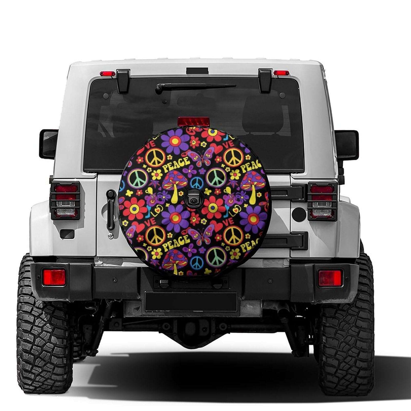 Delerain Spare Tire Cover with Backup Camera Hole Colorful Hippie Print Wheel Covers Sun Protection Waterproof for Truck RV Trailer SUV and Many Vehicle (14 Inch for Diameter 23"-27")