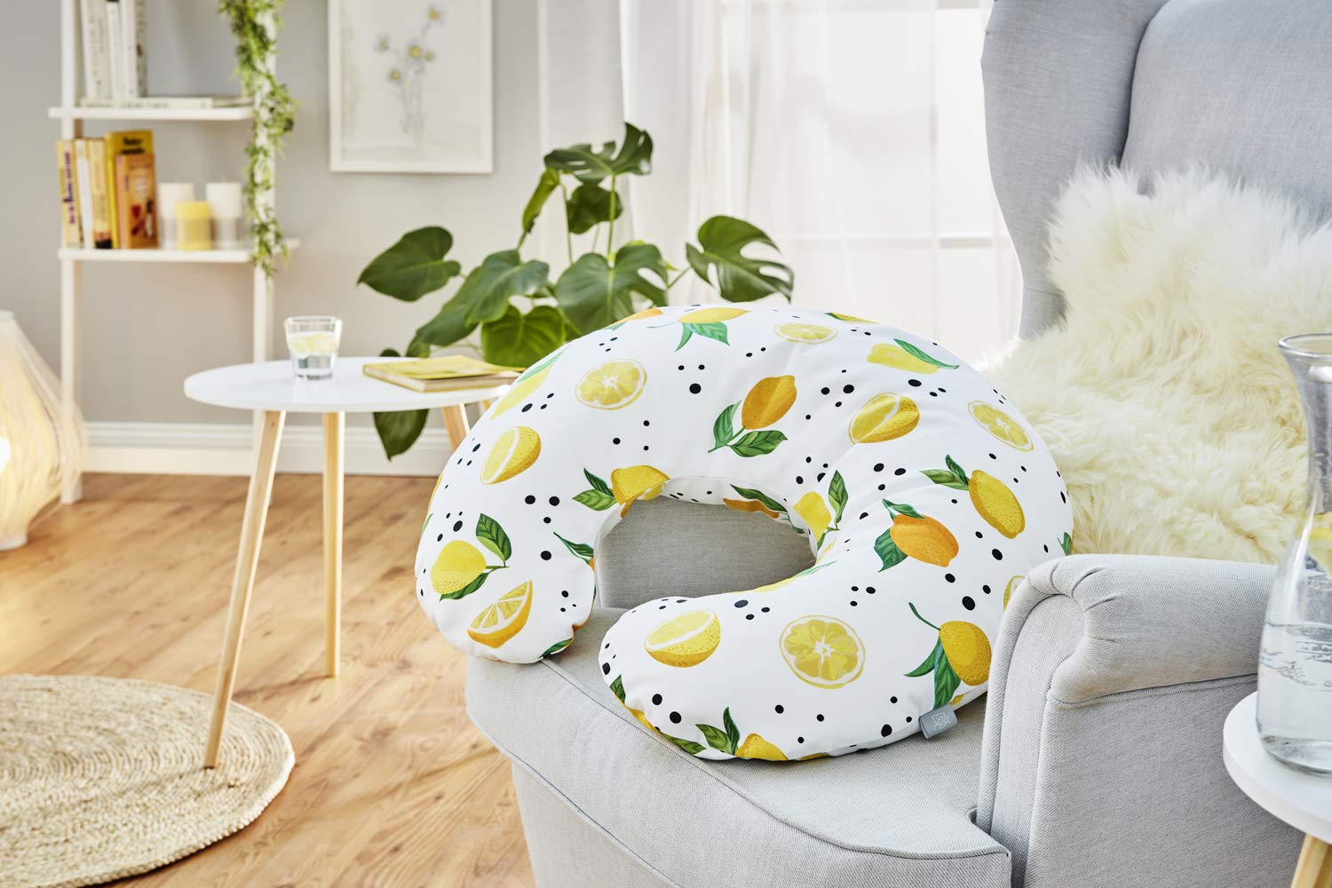Rotho Babydesign Coussin d'Allaitement Mini, 180 x 33 cm, Dès 0 mois, Lavable en machine, Hypoallergénique, Lemon Chill