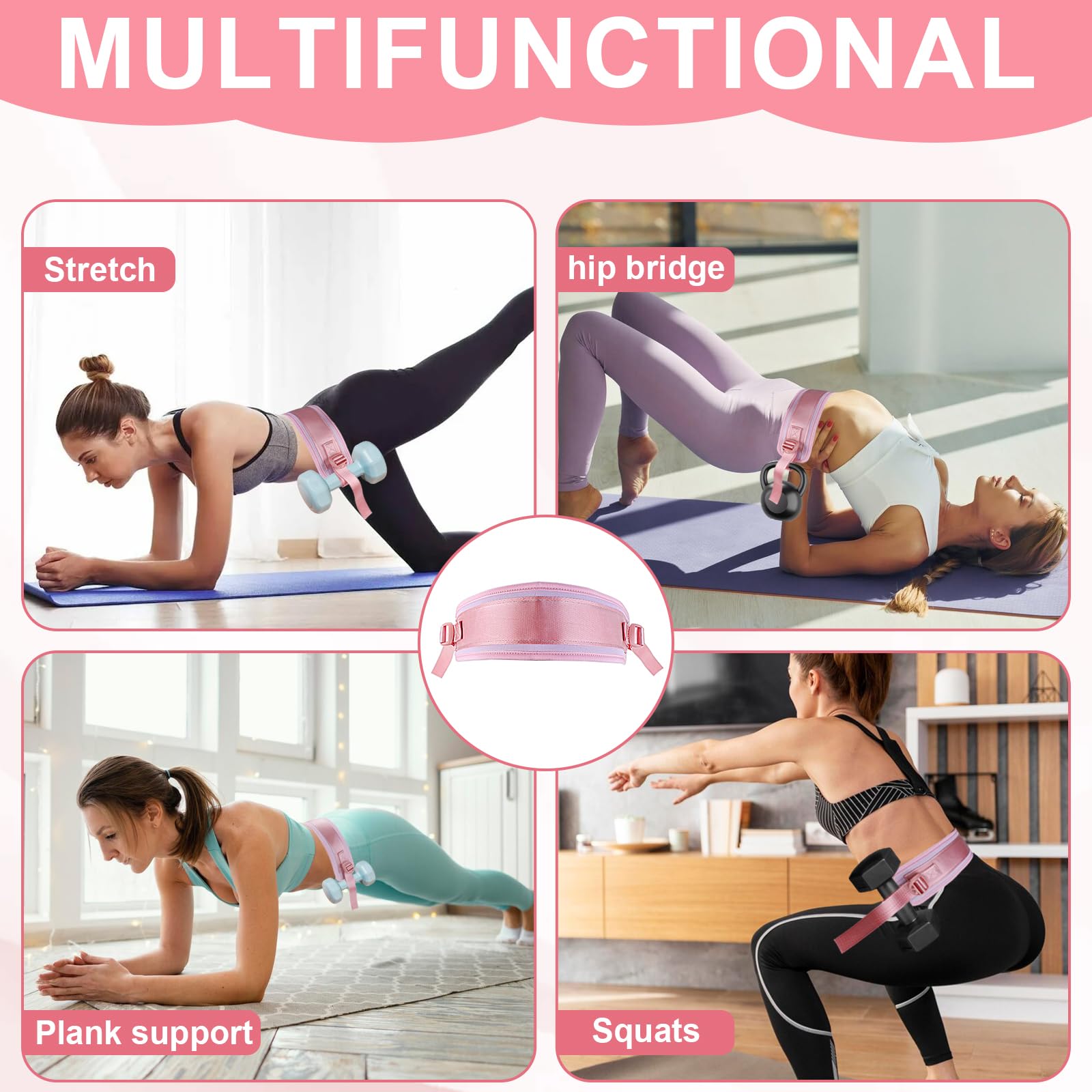 Cintura per Hip Thrust, Cintura di Spinta per Palestra e Pilates, Attrezzo per Glutei per Attaccare Manubri per Esercizi di Fianchi, Ponte Gluteo, Plank, Push-up