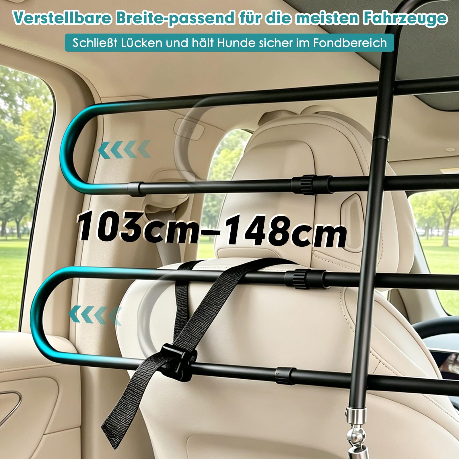 Snagle Paw Universial Hundegitter Auto Kofferraum Verstellbar 103–148 cm, Trenngitter Auto Hund für Rücksitz & Laderaum, Anti-Wackel System mit Nylon-Gurten, Metall Auto Hundegitter für SUV, Van & PKW