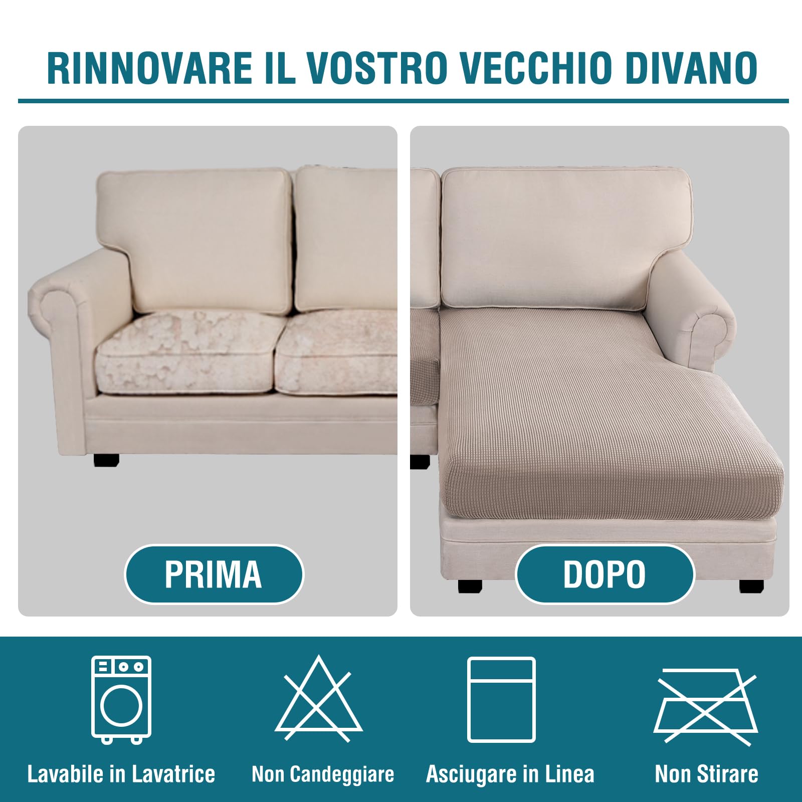 BellaHills Elasticizzato Copridivano 2 Posti Con Penisola, Copridivano Angolare Destra/Sinistra Universale, Lavabile Copri Divano Chaise Longue Antigraffio Gatto (2 Posto + Chaiselongue, Sabbia)