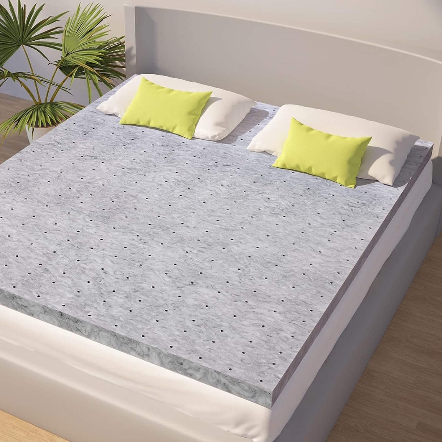 BedsPick 3 Inch Memory Foam Mattress Topper King Size, Bamboo Charcoal