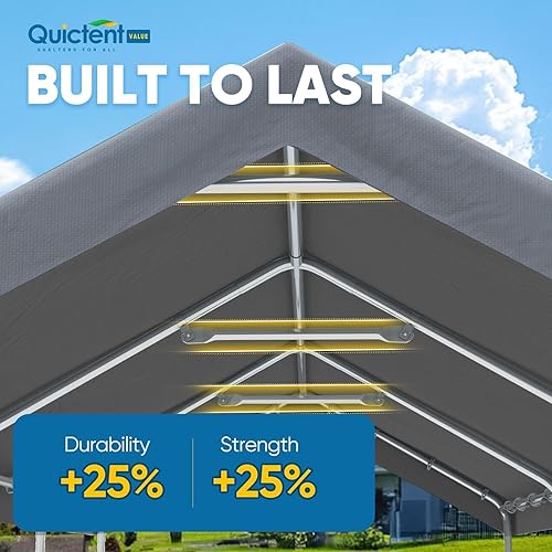 Miniatura 2 de Quictent Tienda de campaña galvanizada de alta resistencia de 10 x 20 pies para cochera, refugio de lancha con estructura reforzada, con borde para
