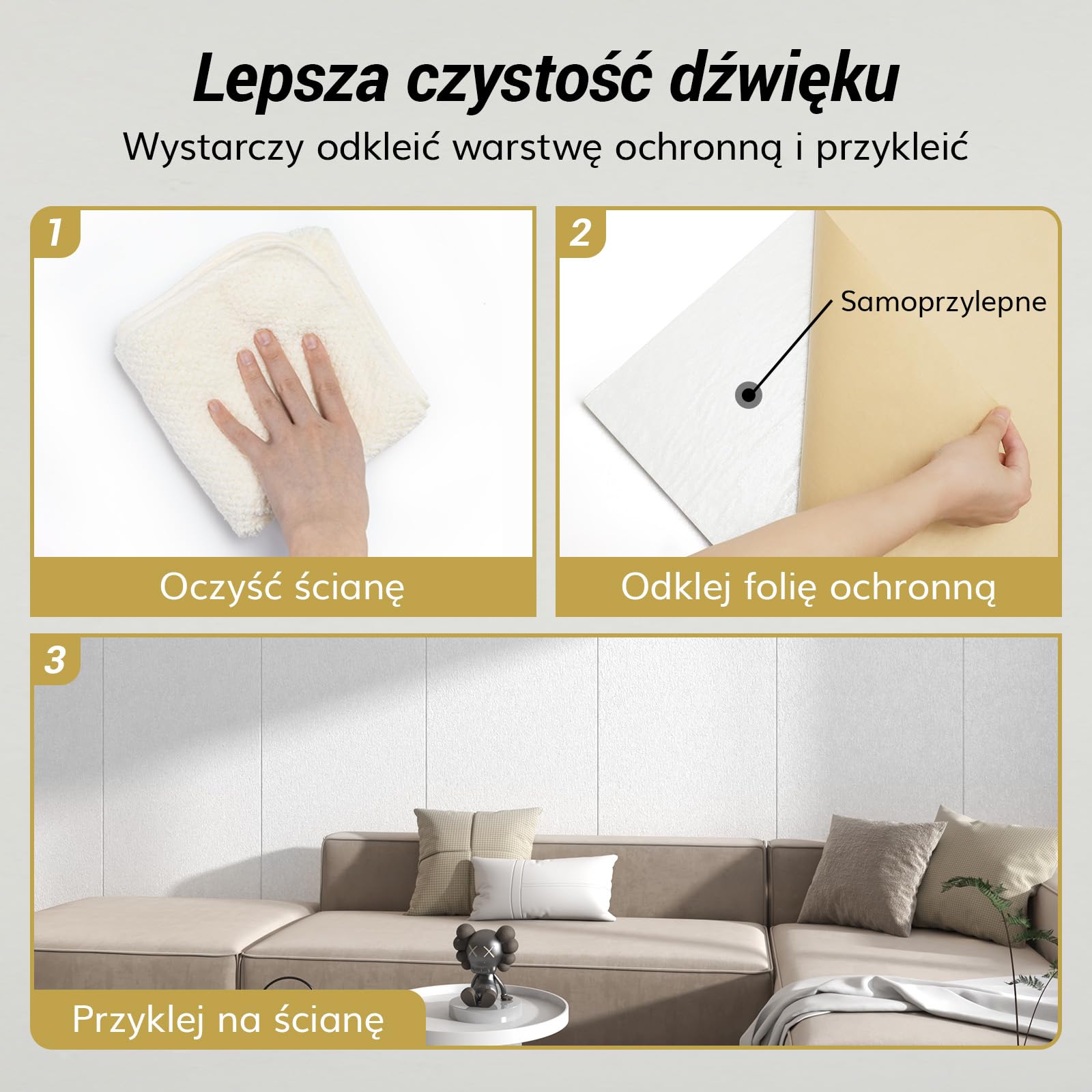 TONOR Duże Panele Akustyczne, Samoprzylepne, 112 X 55 Cm, Płyty Akustyczne Do Okładzin Ściennych, Do Obróbki Akustycznej I Dekoracji Ścian, Studio, Domu, Biura, 4 Sztuki, Białe