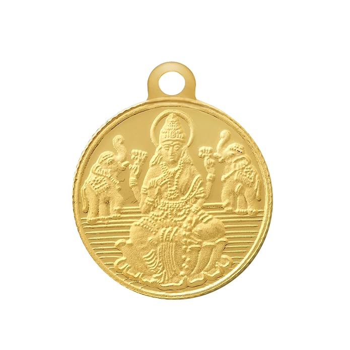 Bangalore Refinery 24k (999) Purity 5gm Yellow Gold Lakshmi Round Pendant (without hook)