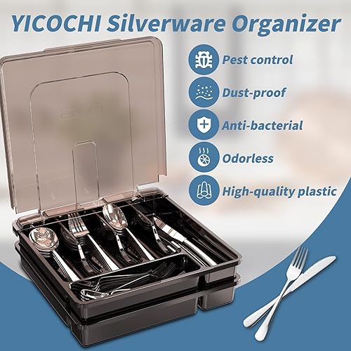 Miniatura 3 de Bandeja grande de cubiertos de 2 capas con tapa, organizador de utensilios apilable para encimera, bandeja extraíble para organizador de cubiertos,