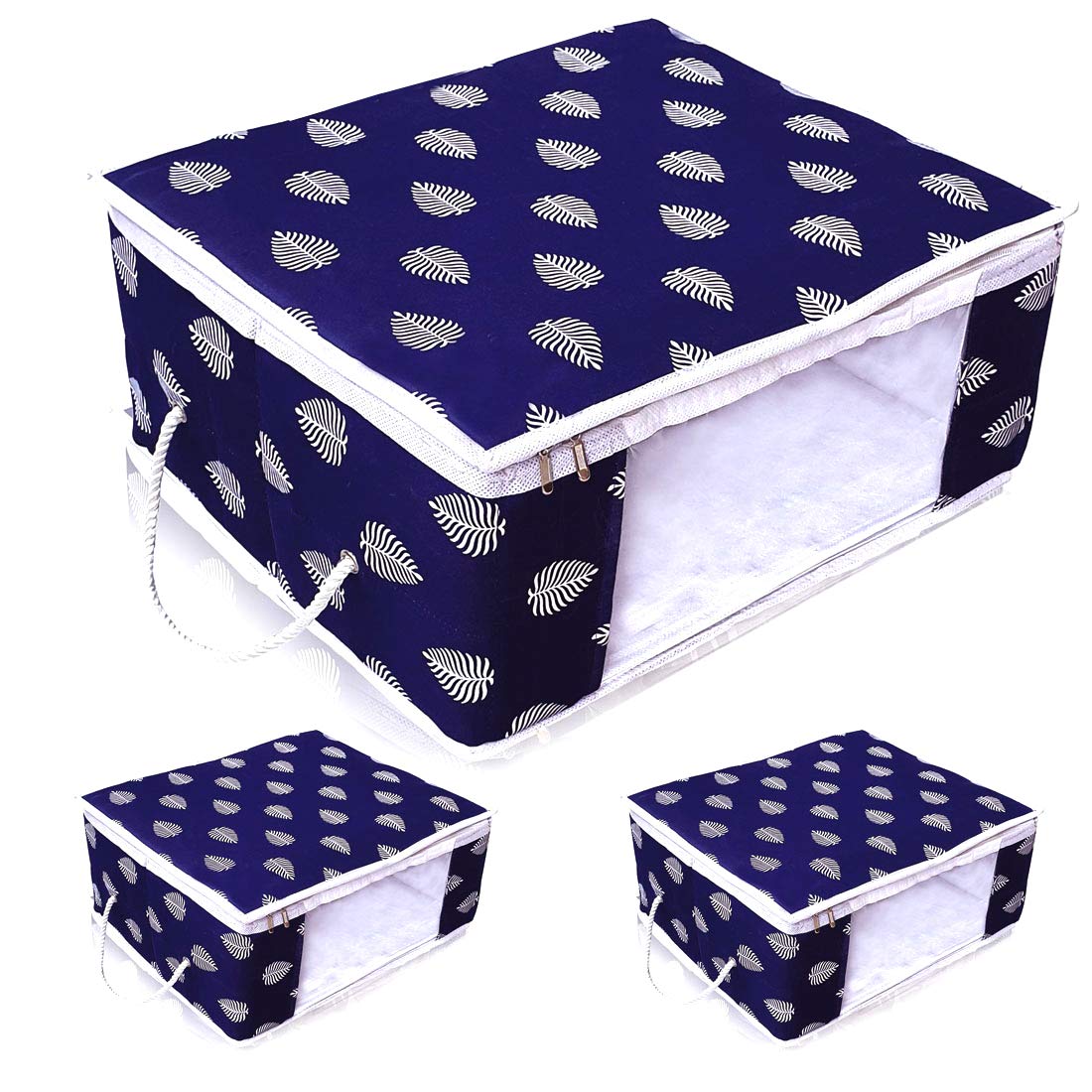 ARVANACotton Rectangle Saree Cover Set (Blue, Large) - Pack of 3