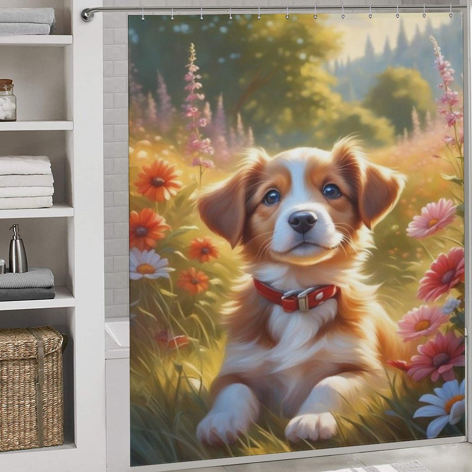 Rideau de douche chien mignon en polyester de qualité supérieure 183x183 cm