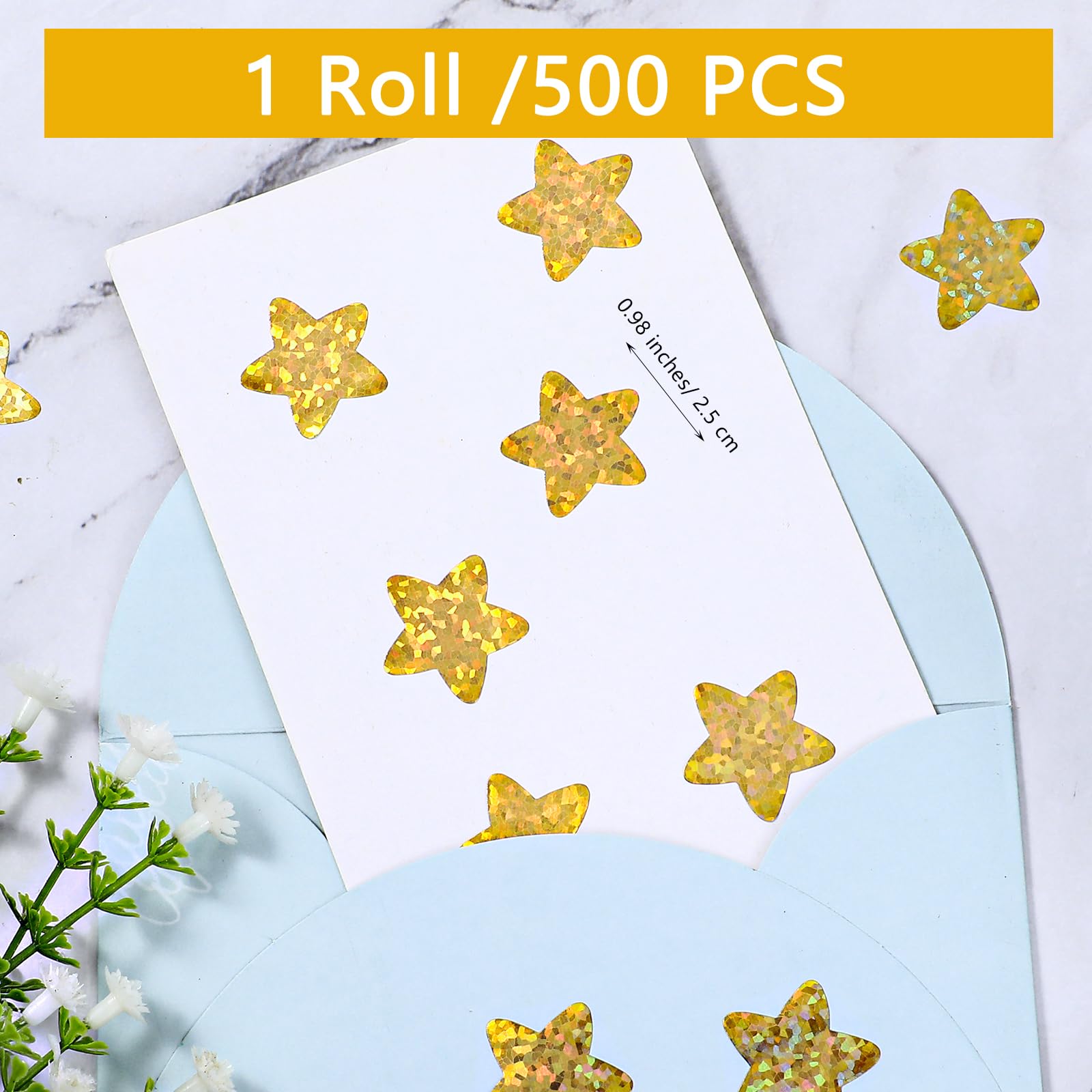 Small Foil Stars 500 Gold Glitter Star Stickers - 1 Inch Holographic ...