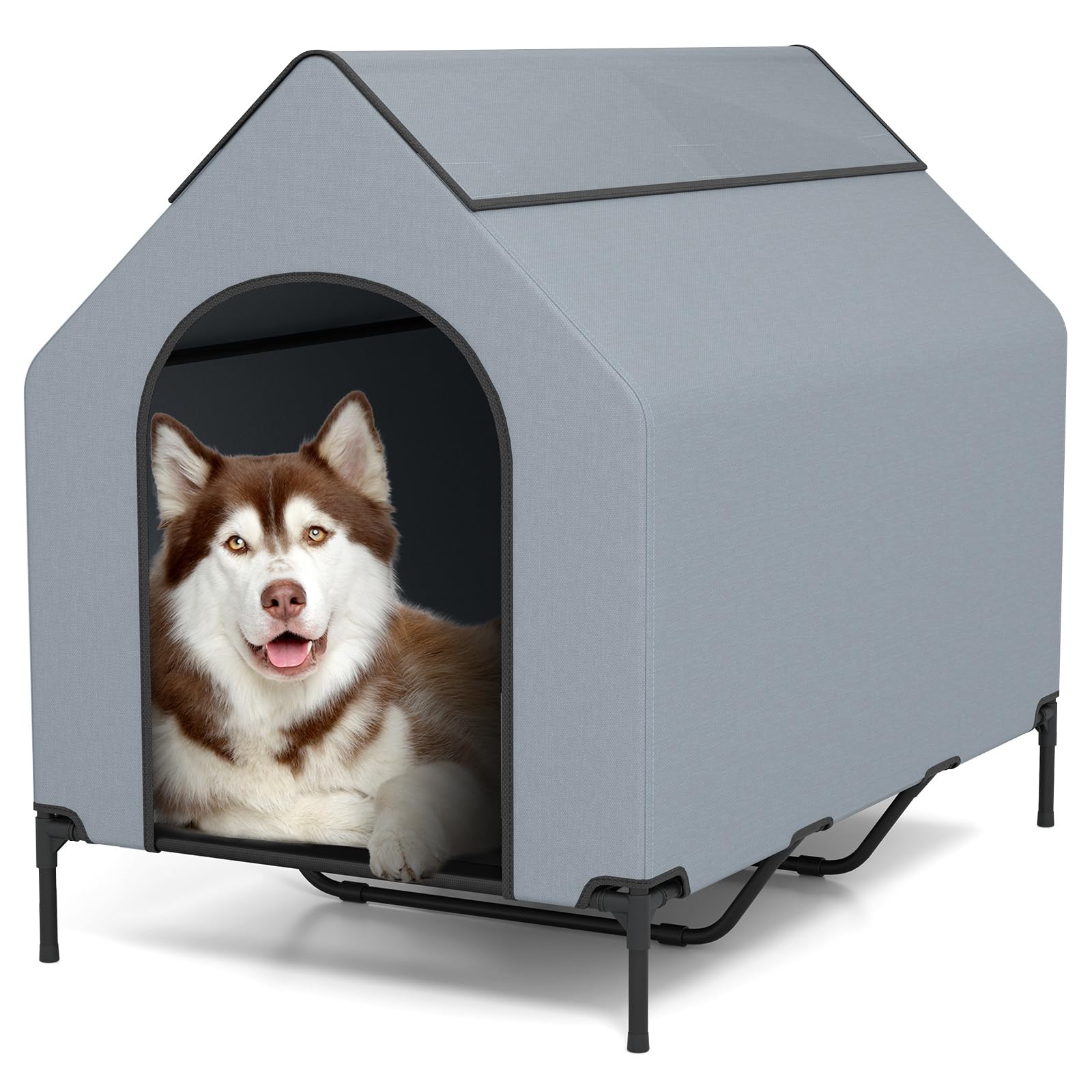 Niche pour chien surélevée GOPLUS avec tente ventilée robuste pour grand chien